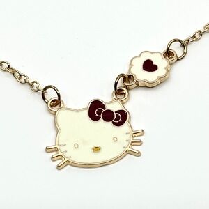Y2K Hello Kitty Enamel Pendant Necklace Gold Tone White Red Cute Kawaii Choker